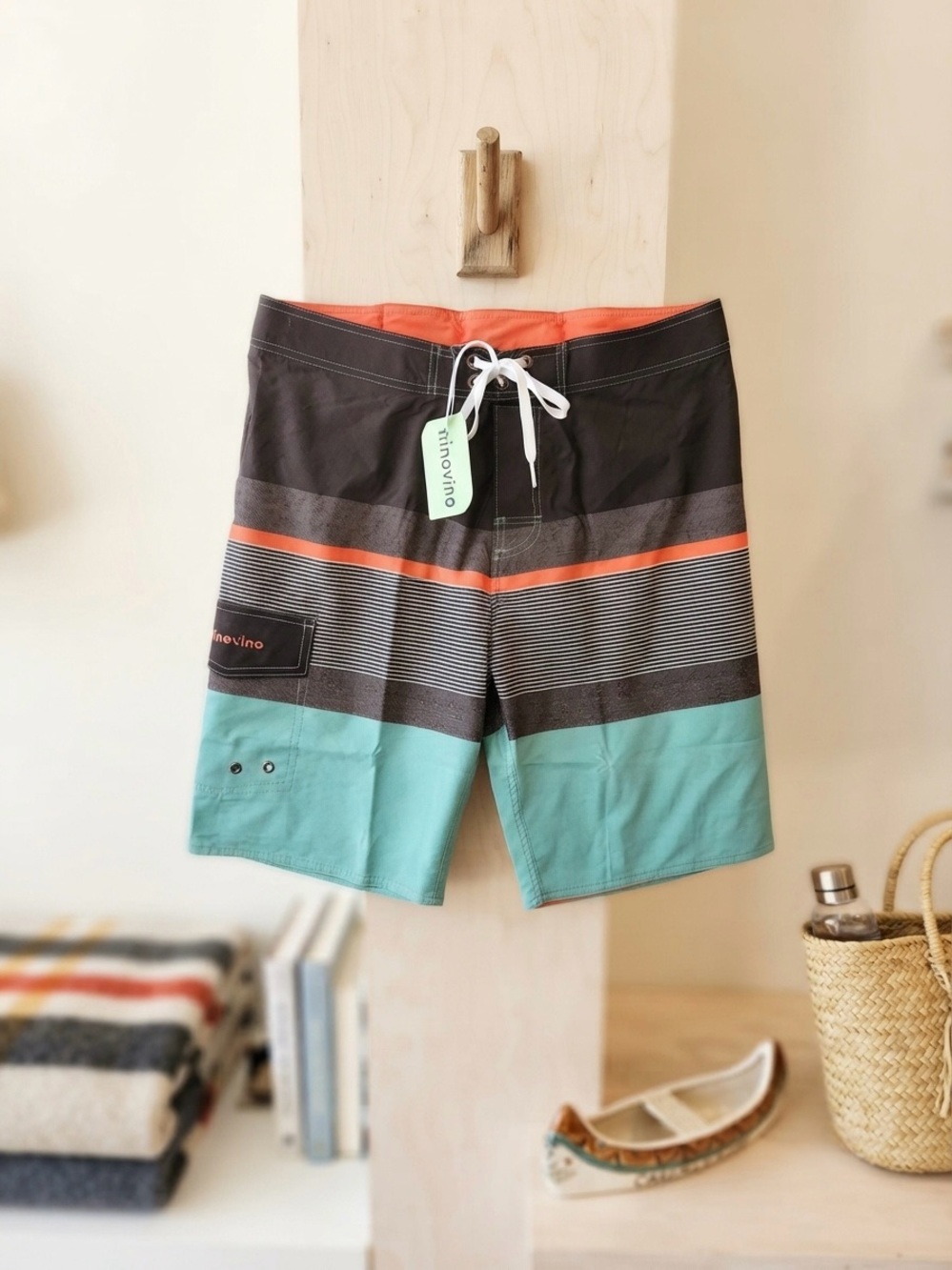 Ninovino Men’s Size 34 Board Shorts Swim Trunks Multi-Color Stripe